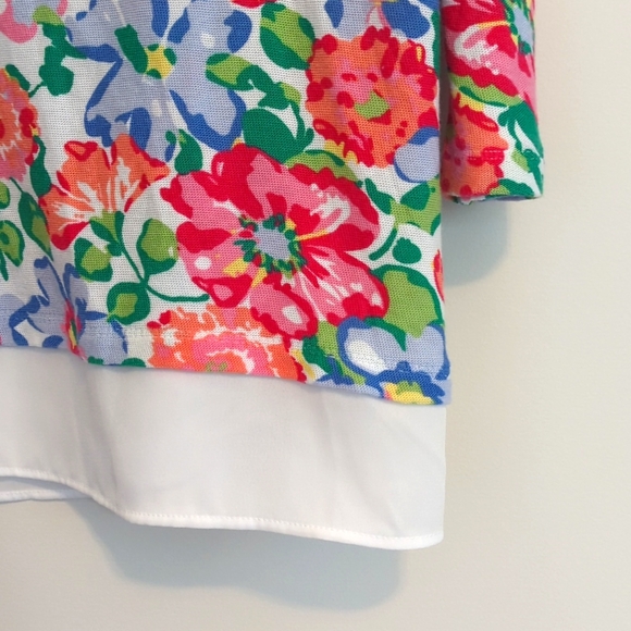 Talbots Floral Chiffon Hem Top Sweater Size Medium 3/4 Sleeve Cotton Rayon Knit - Picture 2 of 6